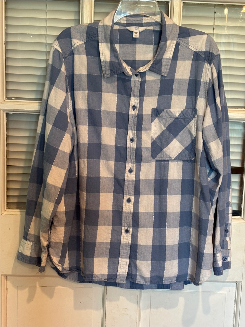 Time and Tru Blue and White Plaid Button-Up Shirt size 22 XXXL